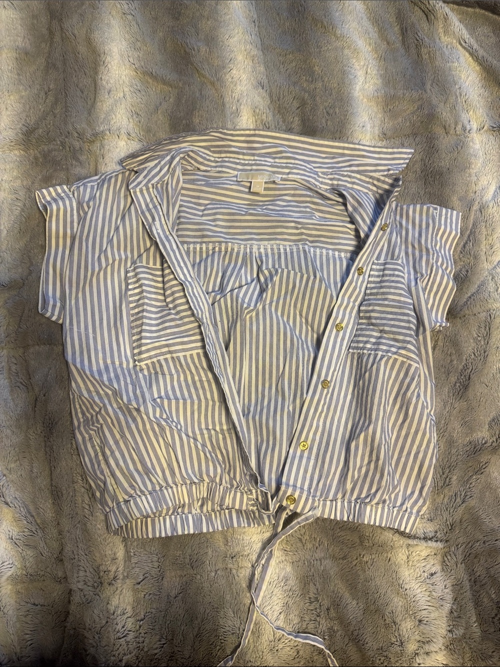 MICHAEL Michael Kors Blue and White Striped Button-Down Top